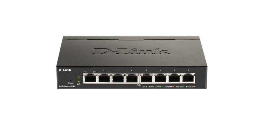 D-Link DGS-1100-08PV2 Géré L2/L3 Gigabit Ethernet (10/100/1000) Connexion Ethernet, supportant l'alimentation via ce port (PoE) Noir