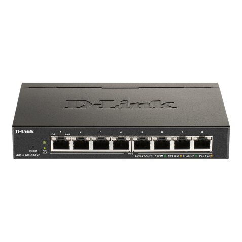 D-Link DGS-1100-08PV2 Géré L2/L3 Gigabit Ethernet (10/100/1000) Connexion Ethernet, supportant l'alimentation via ce port (PoE) Noir
