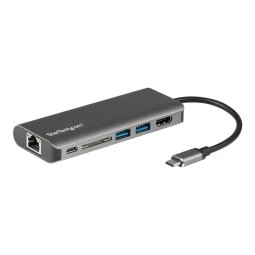 StarTech.com Adaptateur Multiport USB C, Station d'Accueil USB-C Portable vers HDMI 4K, Hub USB 3.0 2 pts, SD/SDHC, GbE, 60W PD Pass-Through - USB Type-C/Thunderbolt 3 - REMPLACÉ PAR DKT30CHSDPD1