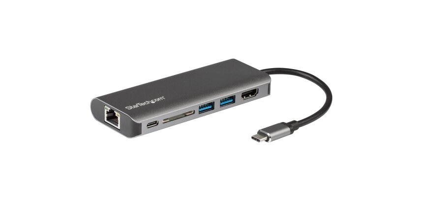 StarTech.com Adaptateur Multiport USB C, Station d'Accueil USB-C Portable vers HDMI 4K, Hub USB 3.0 2 pts, SD/SDHC, GbE, 60W PD Pass-Through - USB Type-C/Thunderbolt 3 - REMPLACÉ PAR DKT30CHSDPD1