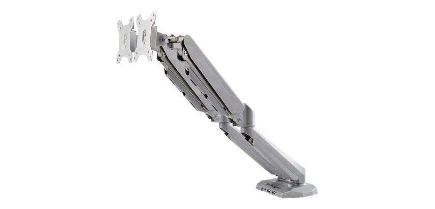 StarTech.com Bras de Bureau à Double Écrans avec USB et Audio, Support de Bureau VESA pour Écrans jusqu'à 32" (8kg), Bras Ergonomique pour Double Écrans à Mouvement Complet - Argent