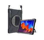 DLH Coque renforcée avec emplacement stylet, bandoulière, poignée rotative et pied support pour SAMSUNG Galaxy Tab S7 FE (SM-T730 / SM-T733 / SM-T735 / SM-T736 / SM-T737) / Galaxy Tab S7+ (SM-T970 / SM-T975 / SM-T976) et Galaxy Tab S8+ (SM-X800 / SM-X806)