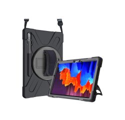 DLH Coque renforcée avec emplacement stylet, bandoulière, poignée rotative et pied support pour SAMSUNG Galaxy Tab S7 FE (SM-T730 / SM-T733 / SM-T735 / SM-T736 / SM-T737) / Galaxy Tab S7+ (SM-T970 / SM-T975 / SM-T976) et Galaxy Tab S8+ (SM-X800 / SM-X806)