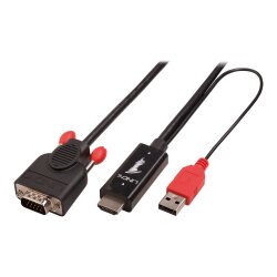 Lindy 41456 câble vidéo et adaptateur 2 m HDMI VGA (D-Sub) Noir