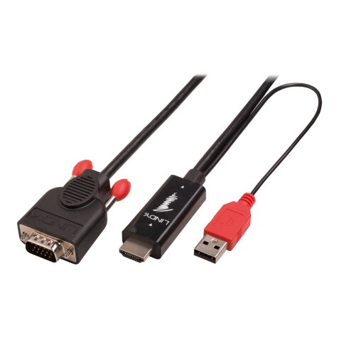 Lindy 41456 câble vidéo et adaptateur 2 m HDMI VGA (D-Sub) Noir