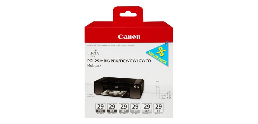 Canon Multipack de 6 cartouches d'encre PGI-29 MBK/PBK/DGY/GY/LGY/CO