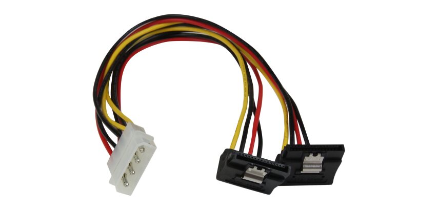 StarTech.com Câble répartiteur d'alimentation en Y LP4 vers 2 SATA à angle droit et verrouillage 30 cm - LP4 4 broches vers deux SATA