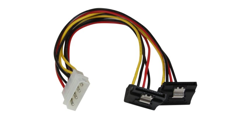 StarTech.com Câble répartiteur d'alimentation en Y LP4 vers 2 SATA à angle droit et verrouillage 30 cm - LP4 4 broches vers deux SATA