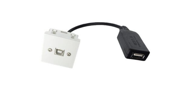 Neklan Plastron45x45USB B F/USB A F ampli-0,2m câble USB USB 2.0 USB B Noir, Blanc