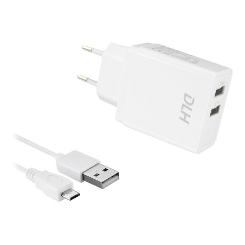 DLH CHARGEUR SECTEUR 2 PORTS USB 12W AVEC CABLE MICRO USB