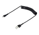 Câble USB-A vers Lightning spiralé - 0,5 m - noir