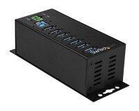 StarTech.com Hub USB 3.0 à 7 ports avec adaptateur d'alimentation - Concentrateur USB-A industriel en métal avec protection contre les décharges électrostatiques et les surtensions de 350 W - Montable sur Din/Mur/Bureau - Hub USB 3.2 Gen 1 (5Gbps) haut dé
