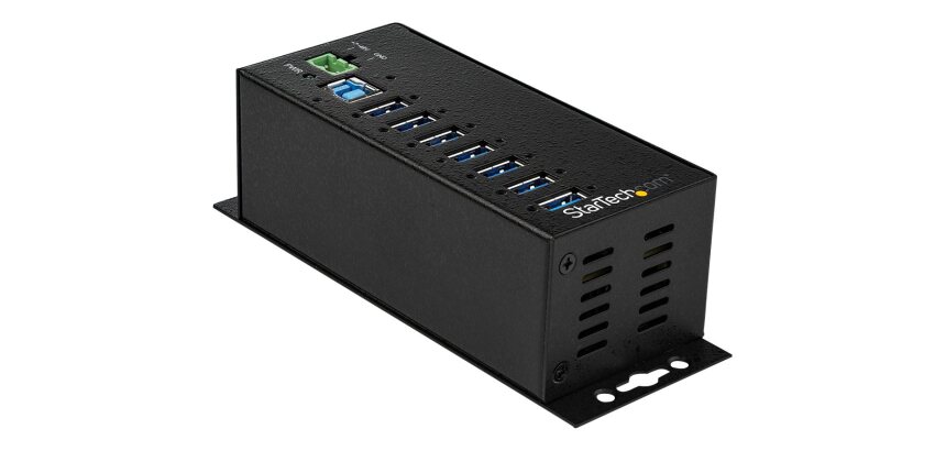 StarTech.com Hub USB 3.0 à 7 ports avec adaptateur d'alimentation - Concentrateur USB-A industriel en métal avec protection contre les décharges électrostatiques et les surtensions de 350 W - Montable sur Din/Mur/Bureau - Hub USB 3.2 Gen 1 (5Gbps) haut dé