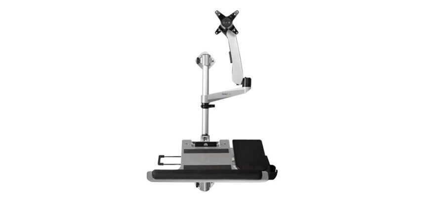 StarTech.com Poste de Travail Ergonomique pour Montage Mural - Bras Articulé Ergonomique pour Écran - Réglable en Hauteur & Plateau pour Clavier Rembourré - Écran 34" VESA