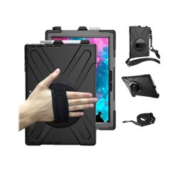 DLH Coque renforcée avec emplacement stylet, bandoulière, poignée rotative et pied support pour SAMSUNG Galaxy Tab Active Pro (SM-T540 / SM-T545 / SM-T547) et Galaxy Tab Active 4 Pro (SM-T630 / SM-T636)