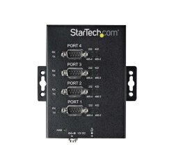 StarTech.com Hub Série 4 Ports USB vers RS232/RS485/RS422 - Convertisseur Industriel USB 2.0 vers DB9 - IP30 - Hub Série Métallique Montable sur Rail DIN - Protection ESD 15kV