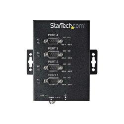 StarTech.com Hub Série 4 Ports USB vers RS232/RS485/RS422 - Convertisseur Industriel USB 2.0 vers DB9 - IP30 - Hub Série Métallique Montable sur Rail DIN - Protection ESD 15kV