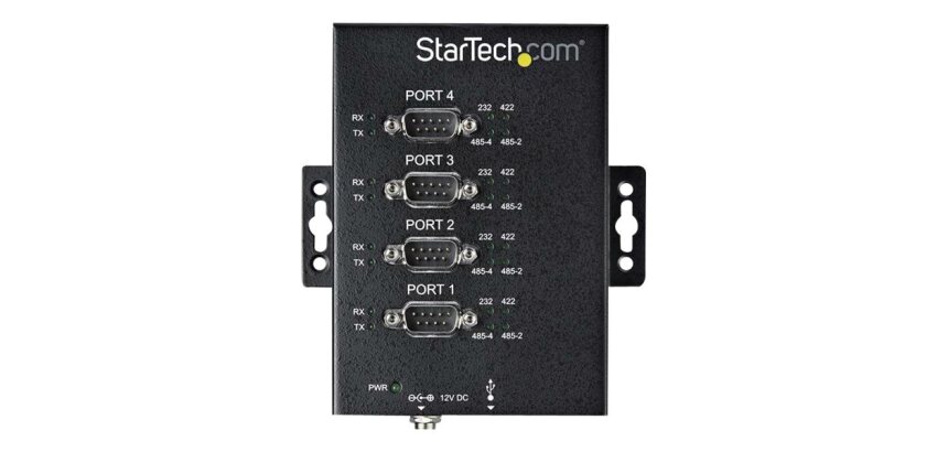 StarTech.com Hub Série 4 Ports USB vers RS232/RS485/RS422 - Convertisseur Industriel USB 2.0 vers DB9 - IP30 - Hub Série Métallique Montable sur Rail DIN - Protection ESD 15kV