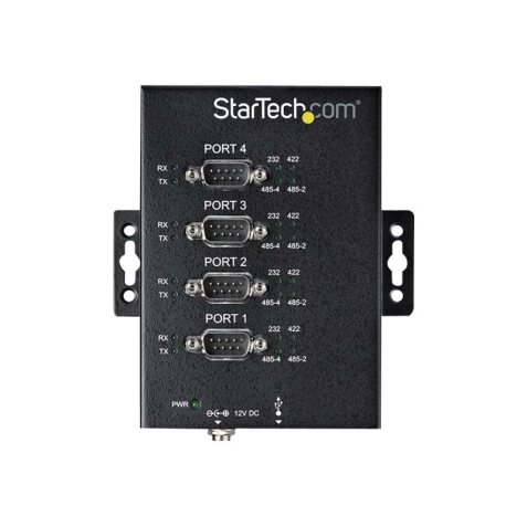 StarTech.com Hub Série 4 Ports USB vers RS232/RS485/RS422 - Convertisseur Industriel USB 2.0 vers DB9 - IP30 - Hub Série Métallique Montable sur Rail DIN - Protection ESD 15kV