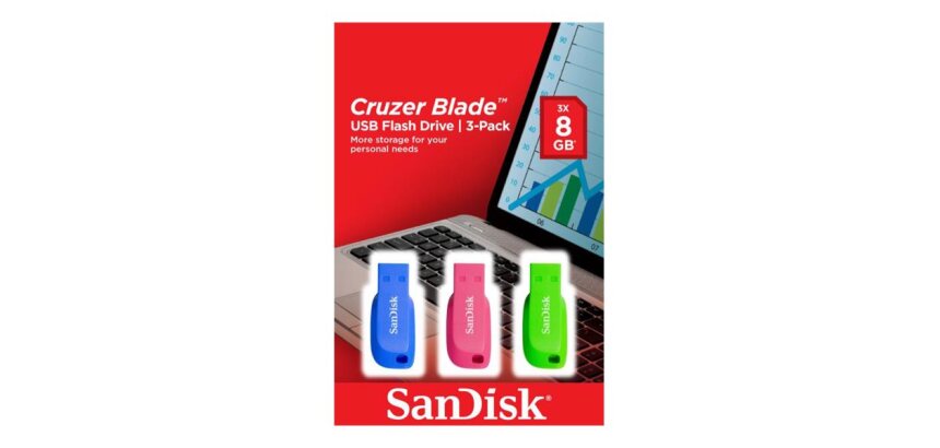 SanDisk Cruzer Blade 3x 32GB lecteur USB flash 32 Go USB Type-A 2.0 Bleu, Vert, Rose