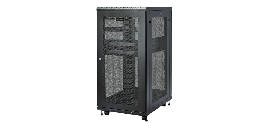 StarTech.com Armoire Rack Serveur 24U à 4 Montants, Armoire Verrouillable 19" pour Ordinateur/AV/Équipement IT, Rack Réseau pour Bureau/Domicile avec Roulettes et Rails de Montage Ajustables