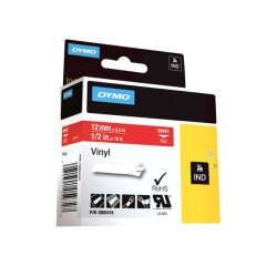DYMO Rhino étiquettes industrielles autocollantes en vinyle | 12 mm x 5,5 m | impression en blanc sur fond rouge