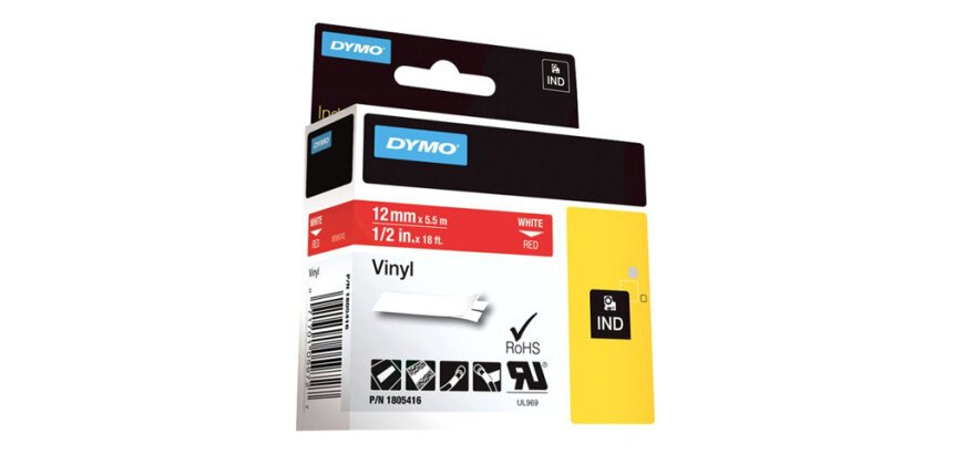 DYMO RHINO Etiquette en vinyle, 12 mm x 5,5 m, noir/