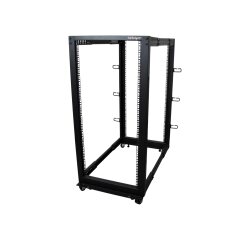 StarTech.com Rack Serveur Mobile 25U 4 Poteaux, Rack Réseau 19" 4 Poteaux avec Roulettes, Rack Roulant avec Profondeur Ajustable pour PC/AV/Données/Informatique - Roulettes, Pieds de nivellement ou Fixation au Sol