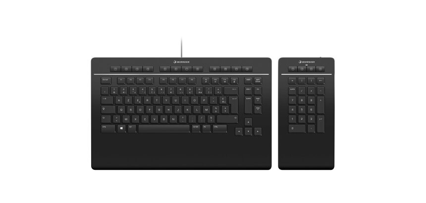3Dconnexion Keyboard Pro with Numpad clavier Bureau USB + RF Wireless + Bluetooth AZERTY Français Noir