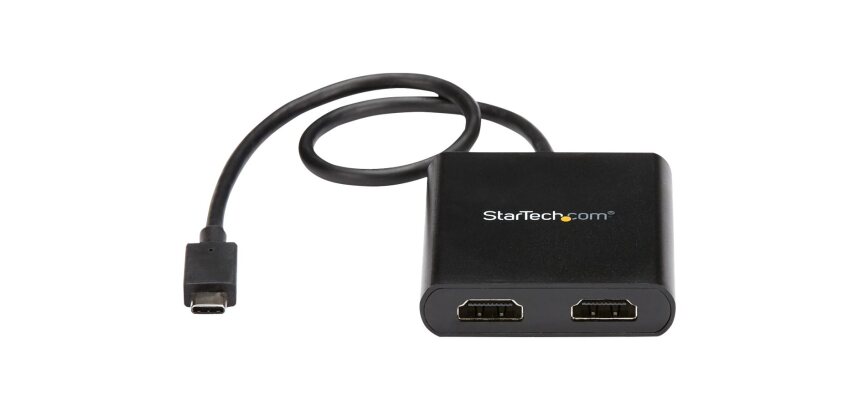 StarTech.com Adaptateur USB-C vers Double HDMI, Hub USB Type-C Multi-Moniteur MST, Double Extender / Splitter d'Affichage HDMI 4K 30Hz pour Ordinateur Portable, HDR, Câble Intégré Extra-Long - Windows Uniquement