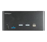 StarTech.com Commutateur KVM DisplayPort 2 Ports pour 3 Moniteurs - 4K 60Hz UHD HDR - KVM de Bureau DP 1.2 avec Hub USB 3.0 2 ports (5Gbps) et 4 Ports USB 2.0 HID, Audio - Commutation par Touches - TAA