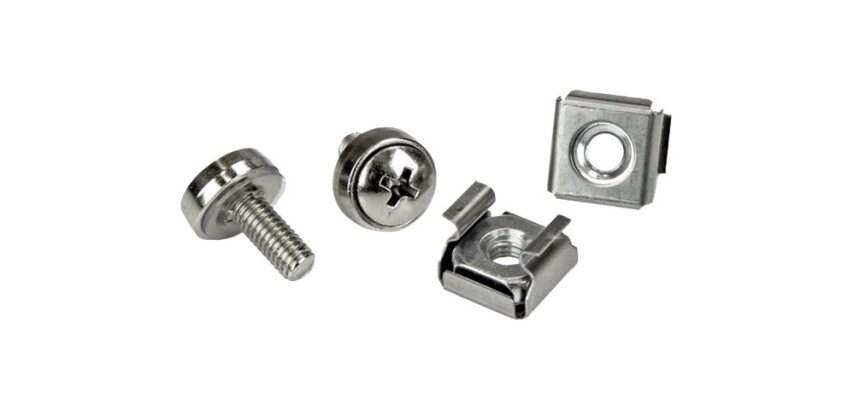 StarTech.com Lot de 20 Vis M5 de 12mm, Écrous Cage à Trous Carrés et Outil de Montage, Kit de Fixation pour Baies de Serveurs, Armoires et Boîtiers de 19" ou 10", Argent - TAA