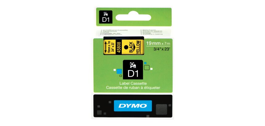 Cinta de poliéster Dymo D1 negro sobre amarillo de 19 mm S0720880