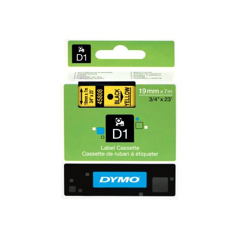 Cinta de poliéster Dymo D1 negro sobre amarillo de 19 mm S0720880