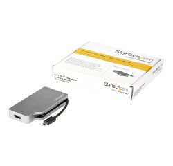 StarTech.com Adaptateur Multiport USB-C avec HDMI/VGA/Mini DisplayPort ou DVI - Convertisseur USB Type C vers HDMI 2.0 ou mDP 1.2 (4K60Hz) - VGA ou DVI (1080p) - Aluminium Gris Spatial