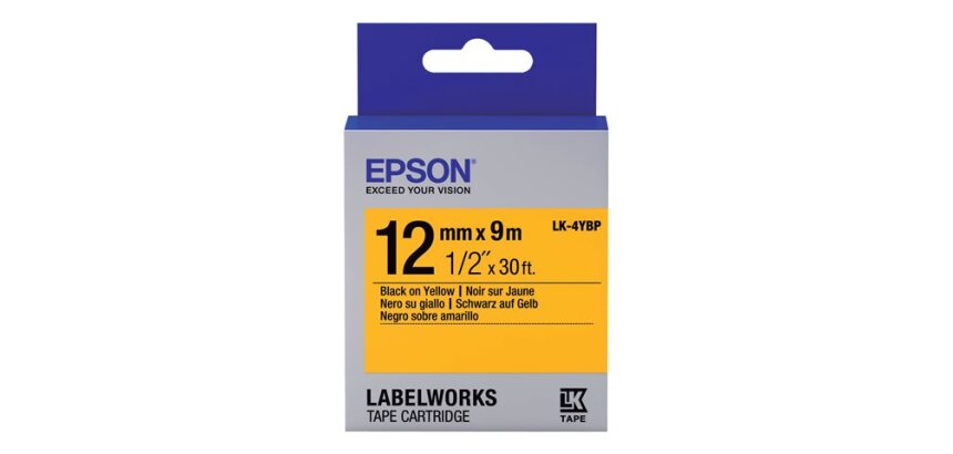 Epson LK-4YBP - Couleur Pastel - Noir sur Jaune - 12mmx9m