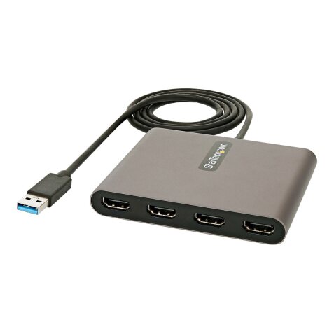 StarTech.com Adaptateur USB 3.0 vers 4x HDMI - Carte Vidéo & Graphique Externe - Convertisseur USB Type-A vers Quadruple Écran HDMI - 1080p 60Hz - Dongle Multi Écran USB A vers HDMI - Windows Uniquement