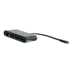 C2G USB C Ethernet and 3 Port USB Hub Black - Hub - 3 Ports - network adapter