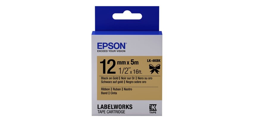 Epson Satin Ribbon – Gold/Black 12mm(5m) – LK-4KBK