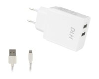 DLH CHARGEUR SECTEUR 2 PORTS USB 12W AVEC CABLE APPLE LIGHTNING MFI POUR IPHONE ET IPAD