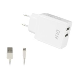 DLH CHARGEUR SECTEUR 2 PORTS USB 12W AVEC CABLE APPLE LIGHTNING MFI POUR IPHONE ET IPAD