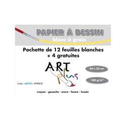 Papier dessin art plus 180 g format 24 x 32 cm pochette 12 + 4 feuilles