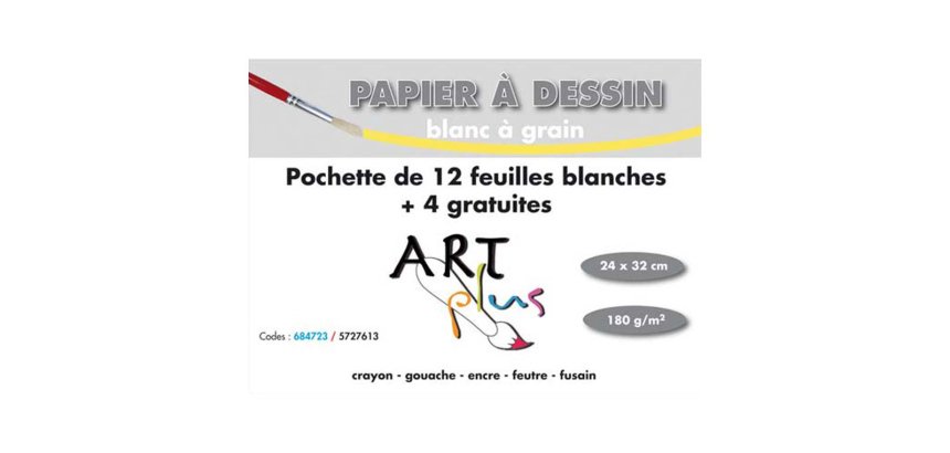 Papier dessin art plus 180 g format 24 x 32 cm pochette 12 + 4 feuilles