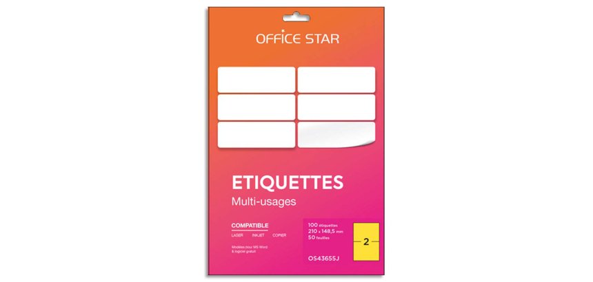 Etiquettes adhesives multiusage office star format a5 210 x 148 mm planche a4 coloris jaune boîte 100 unites