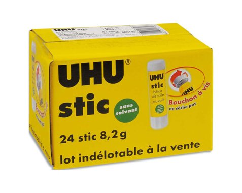 Colle blanche uhu stic 8,2 g sans solvant lavable a l eau 24 unites