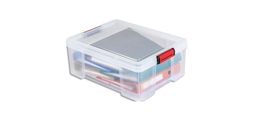 Bac de rangement clip n store sundis capacite 27 l robustesse 60 kg 2 poignees 2 prehensions laterales dim 50 x 39 x h20