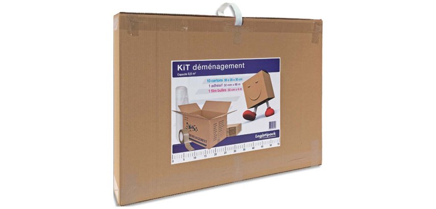 Kit de demenagement comprenant 10 caisses dim 550 x 350 x 300 mm et 1 rouleau de ruban adhesif 50 mm x 66 m