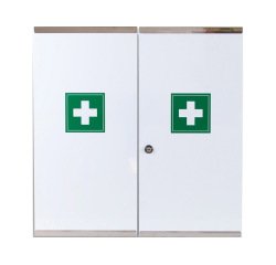 Armoire a pharmacie en metal 2 portes avec serrure a cle laboratoires esculape 53 x 53 x 20 cm