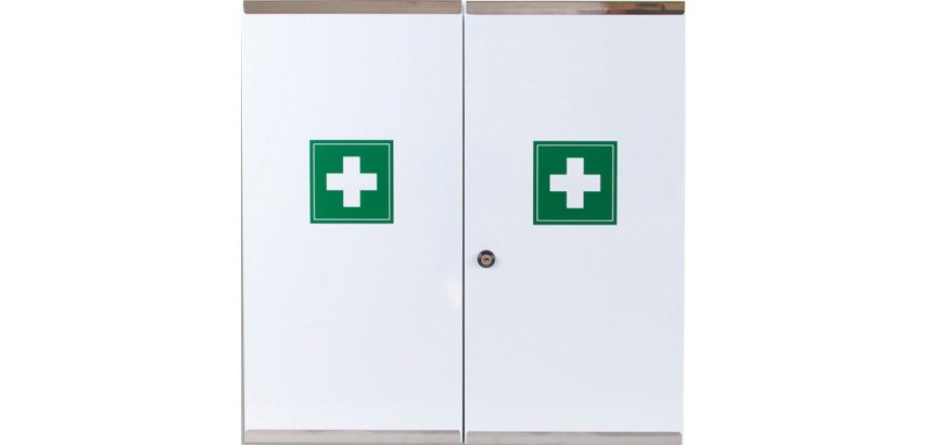 Armoire a pharmacie en metal 2 portes avec serrure a cle laboratoires esculape 53 x 53 x 20 cm