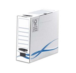 Boîte archives basique bankers box dos 8 cm carton blanc bleu montage manuel